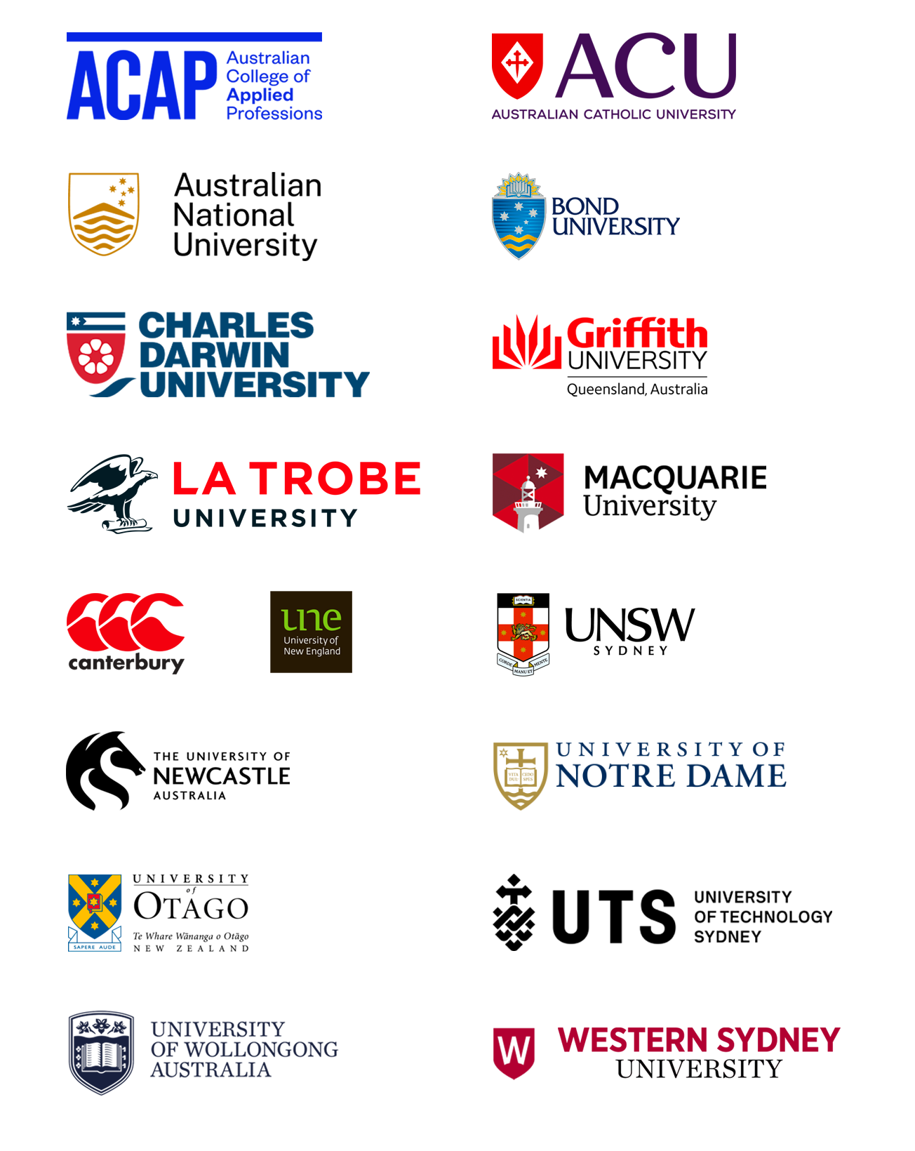 Logos of the subscribing universities and education institutions